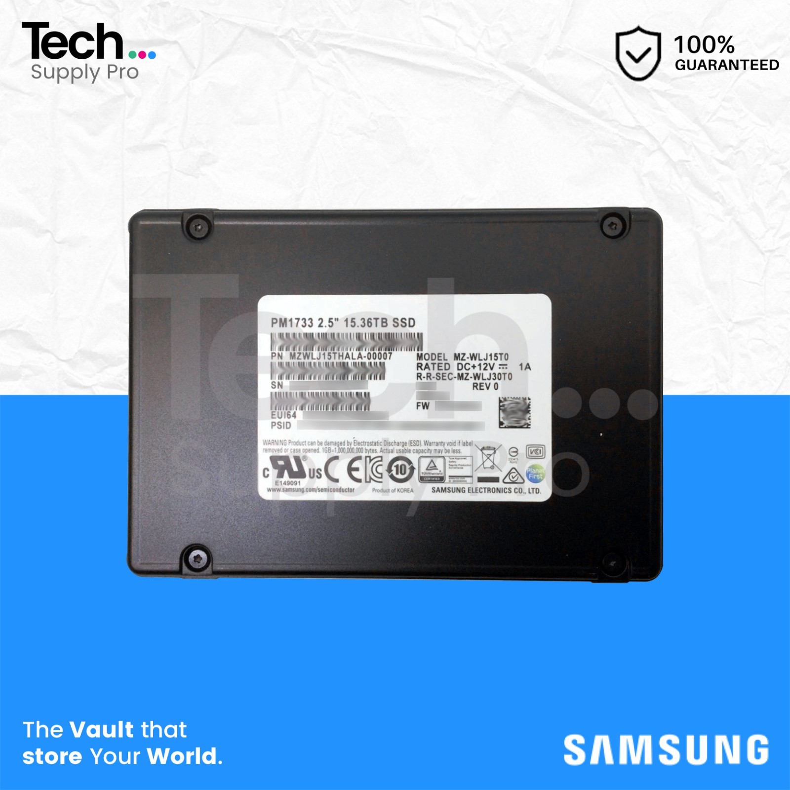 MZ-WLJ15T0 Samsung PM1733 15.36TB PCIe NVMe U.2 TLC 2.5" Solid State Drive