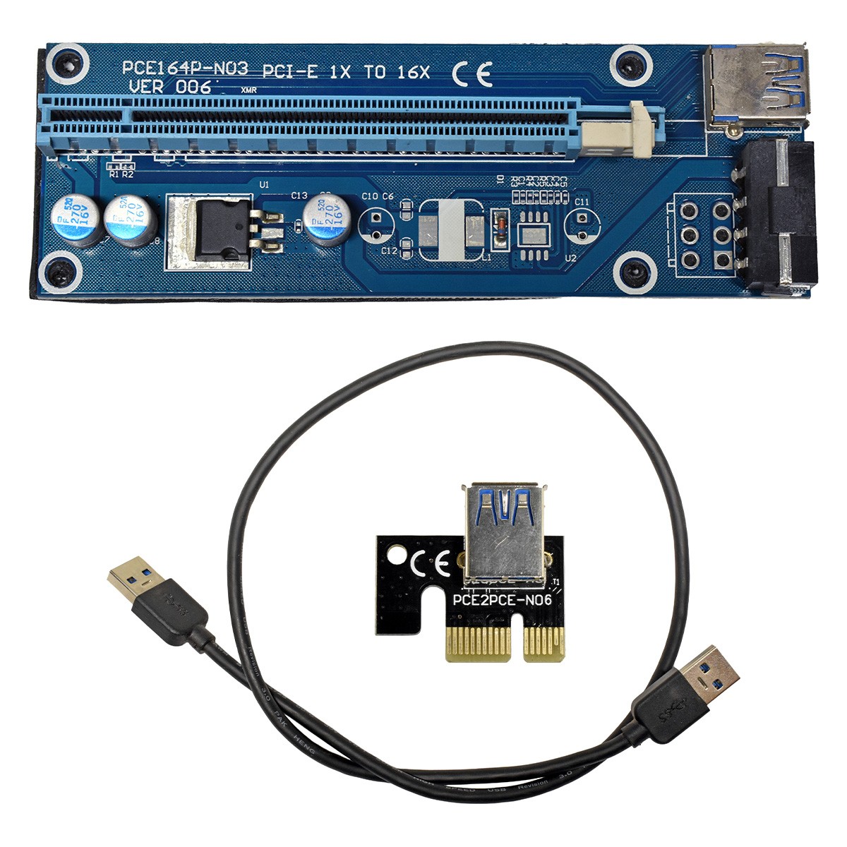 PCIE164P-N03 VER 006 PCI-E 1x to 16x Backplane Blue + Adapter PCE2PCE-N06 Black +