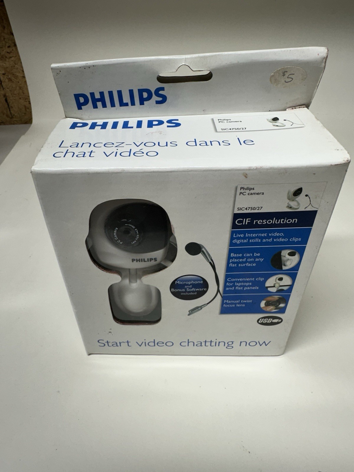 Philips Webcam SIC4750/27--Built In Mic Windows Vista New with Boc  