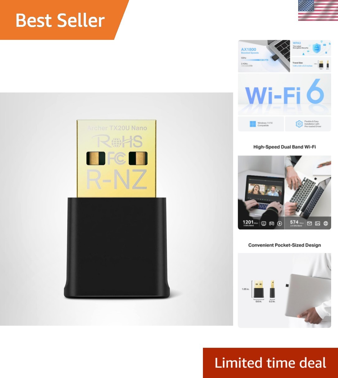 Travel-Friendly Nano WiFi 6 Adapter - 1201Mbps Performance for Ultimate Mobility