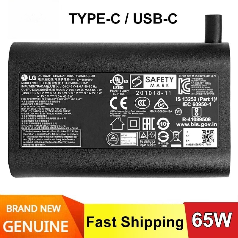 65W USB-C Charger For LG Original EAD62565305 EAY65895901 EAY65895911 Adapter