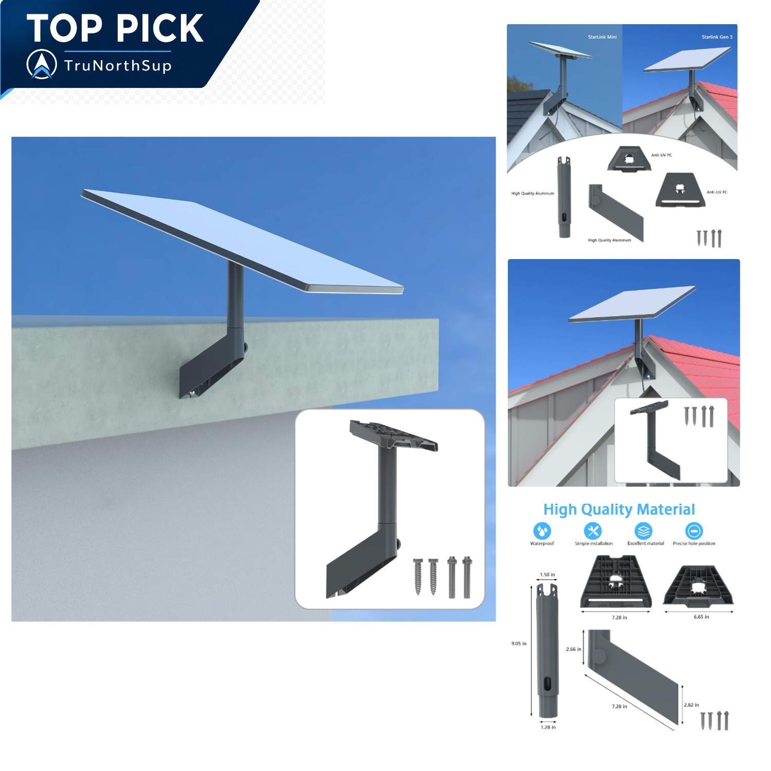 Starlink Short Wall Mount Compatible with Gen 3 Mini X Standard 4X Grey adjus...