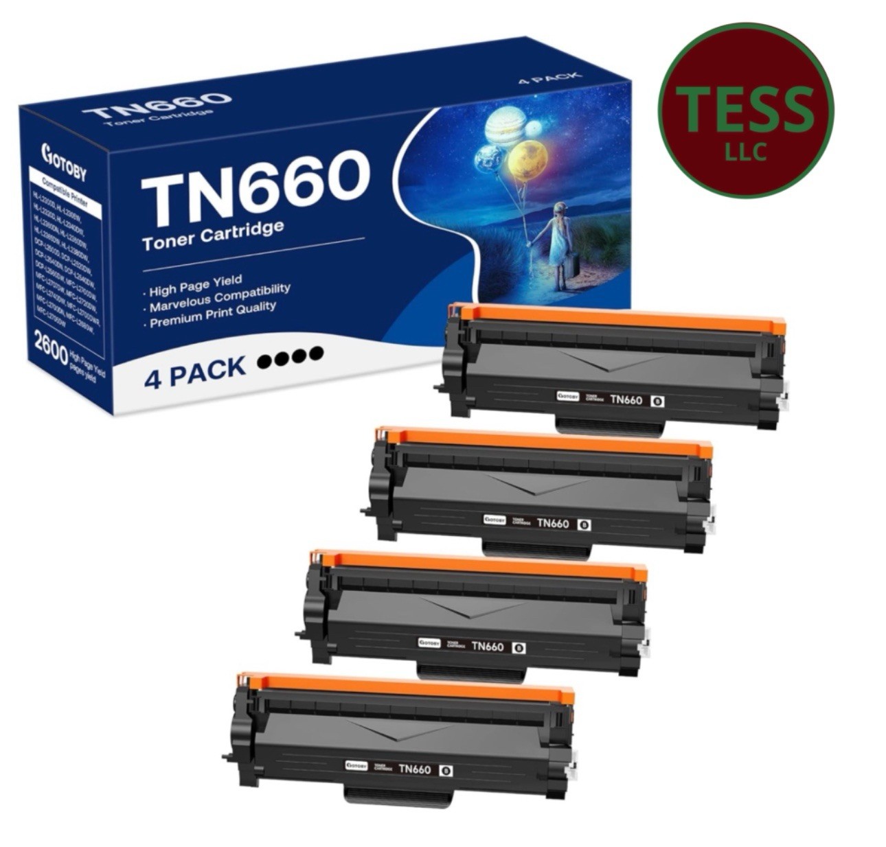 4 Pieces TN660 Premium Toner Cartridge Replacement Compatible for Brother, Black