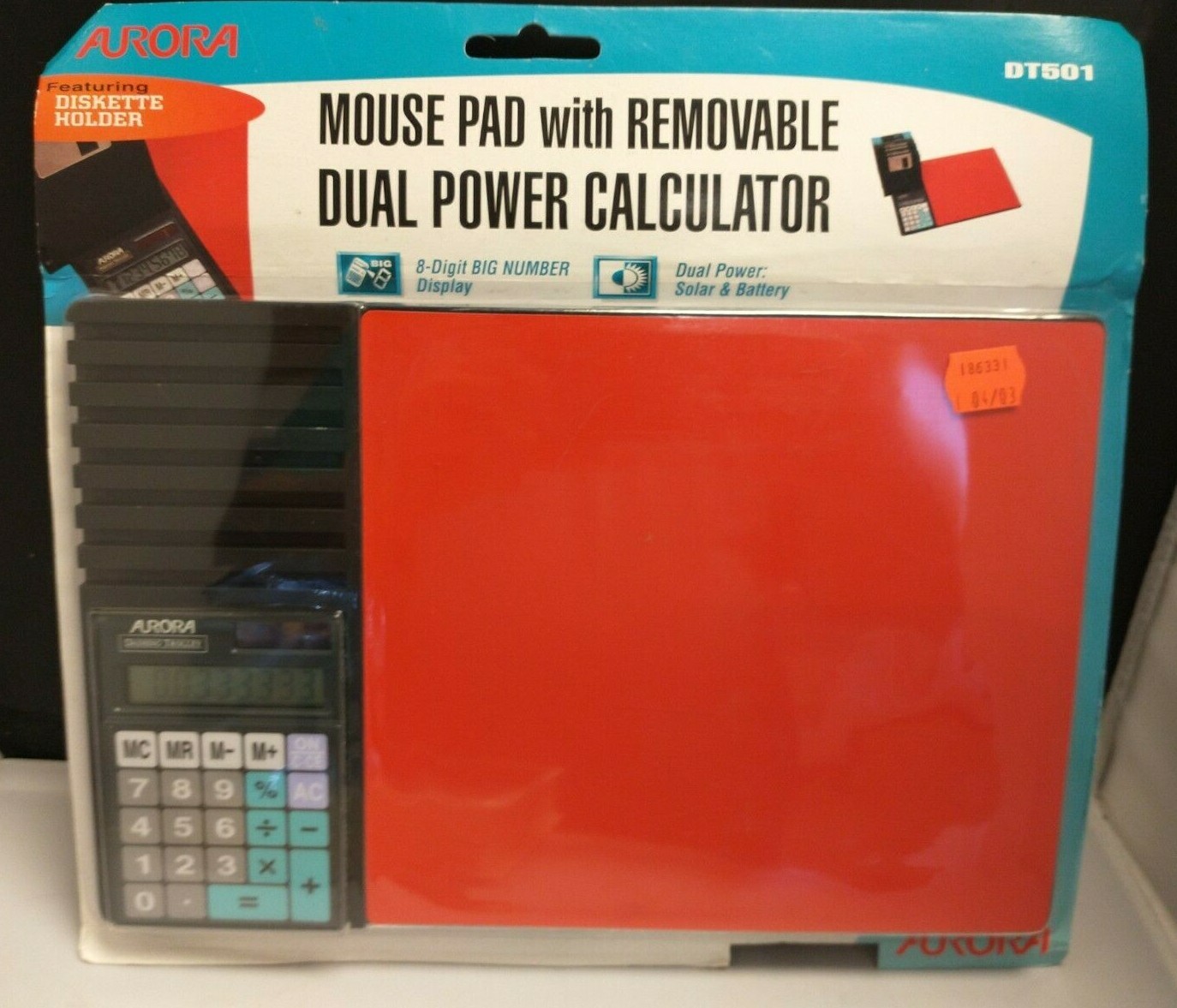 Vintage Aurora Mouse Pad with Solar Calculator & 7 Diskette 3.5" Holder - NEW