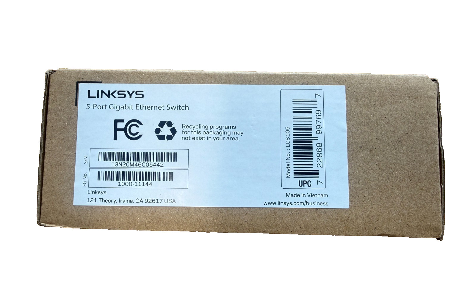 Linksys LGS105V2 5 Port Business Gigabit Switch w/Ac adaptor