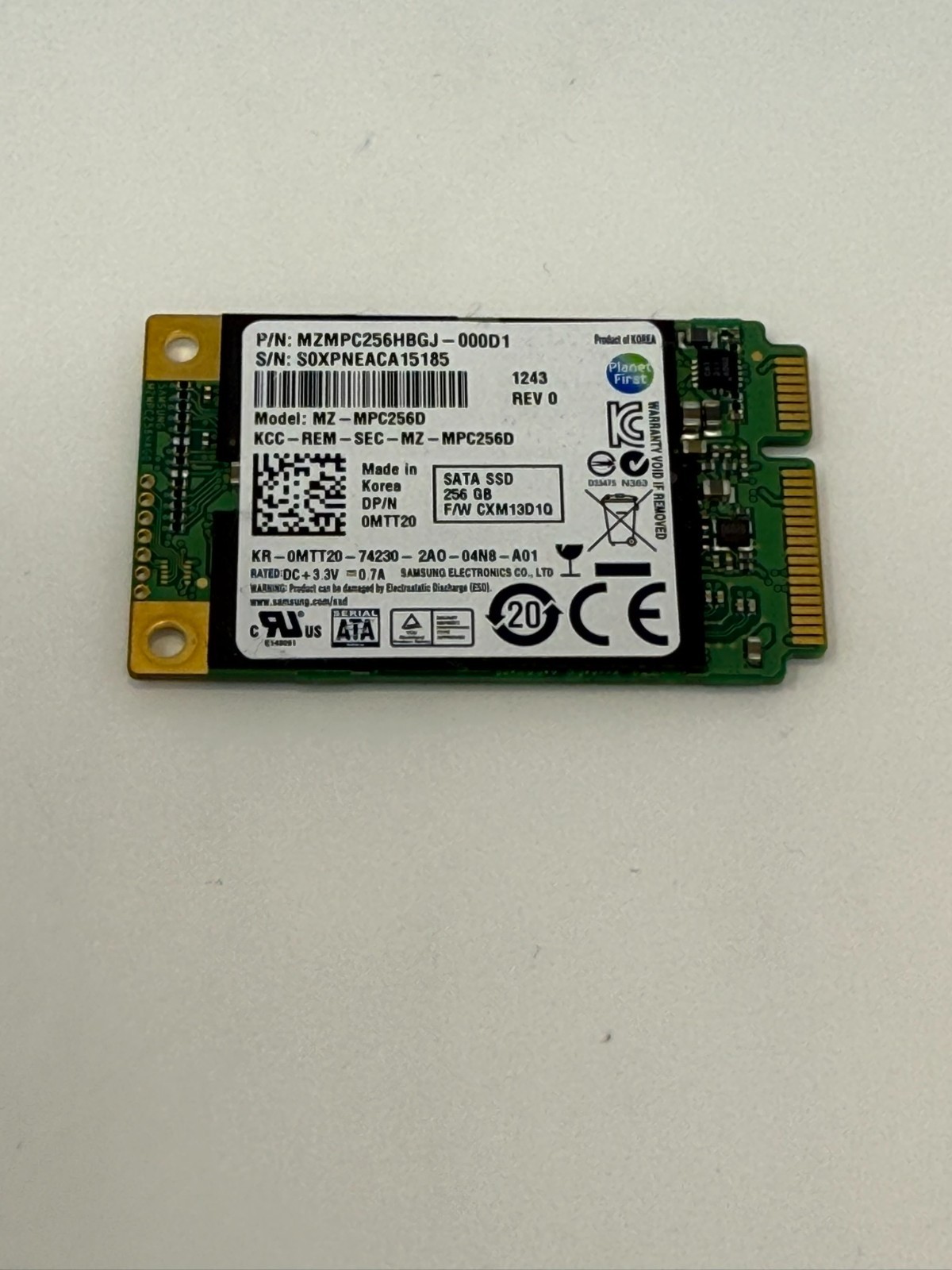 Samsung PM830 256GB mSATA SSD MZ-MPC256D MZMPC256HBGJ SATA III Dell 0MTT20 Wiped