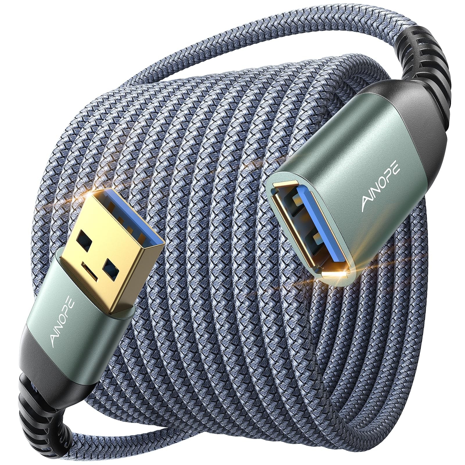 AINOPE USB Extension Cable 10FT 3.0 Extender Male to Female 10FT, Grey