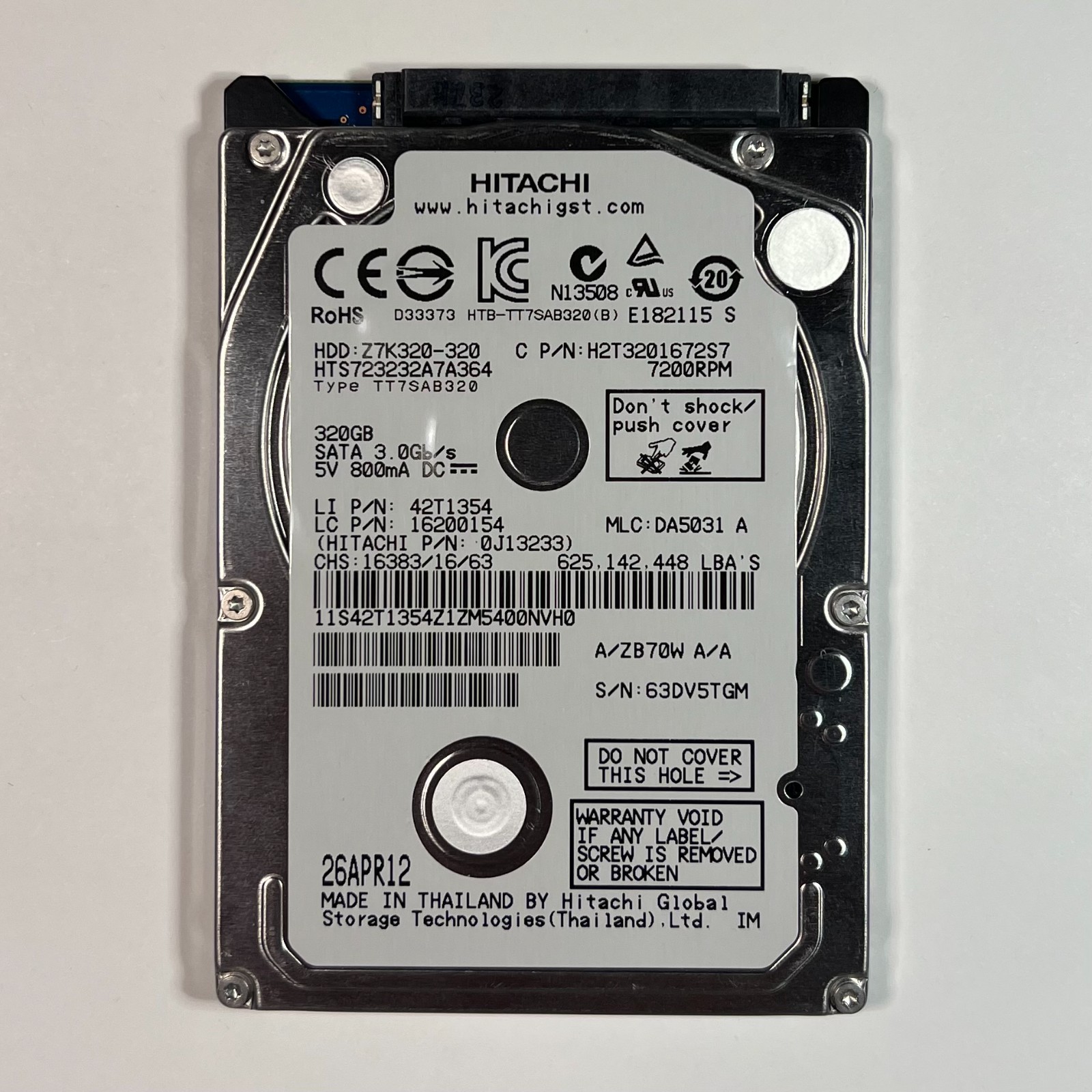 Hitachi Travelstar Z7K320 320GB 2.5" SATA II HDD 7200RPM Tested HTS723232A7A364