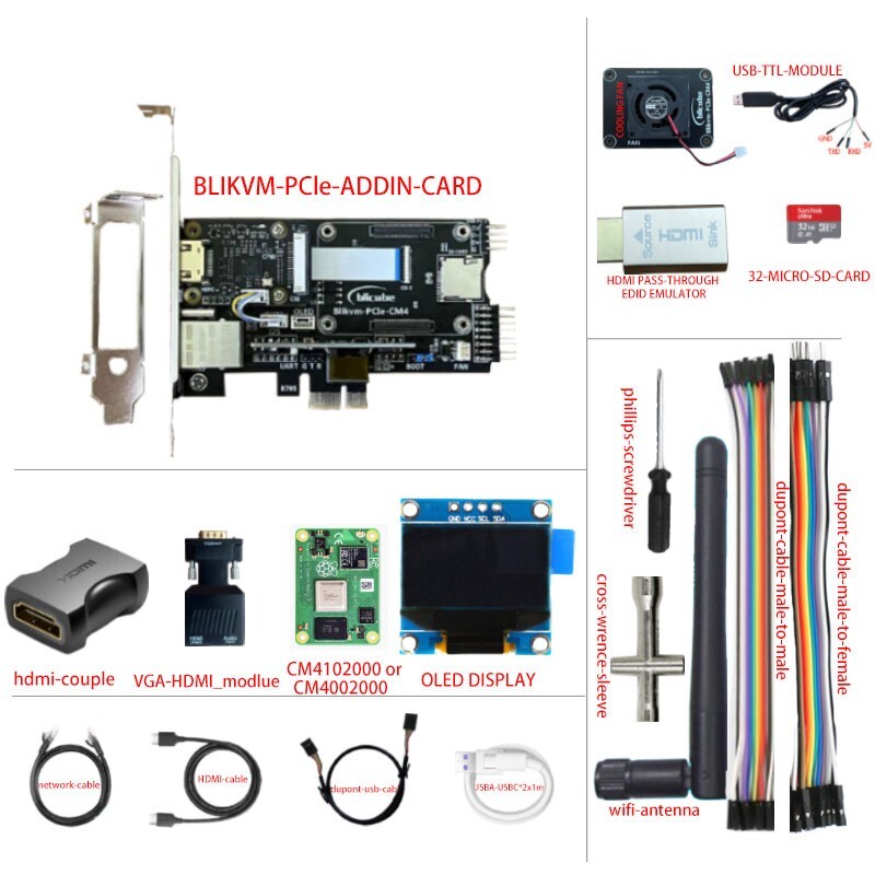 Blikvm PCIe Add-in Card with Fan and OLED Display PCIe Plug-n-play Version