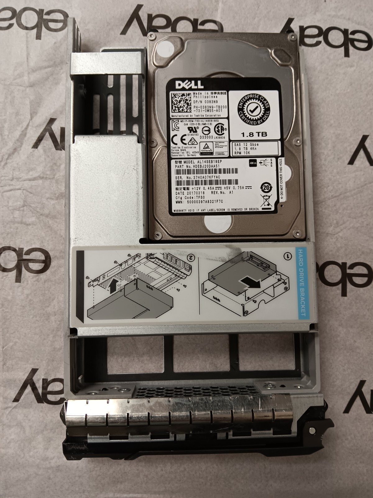 383N9 DELL TOSHIBA 1.8TB SAS 10K 12GBPS 4KN 2.5in SFF Hard Drive AL14SEB18EP