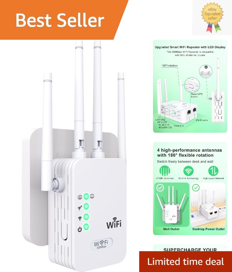 Reliable 4-Antenna 2.4GHz WiFi Extender for Streamlined Home Connectivity