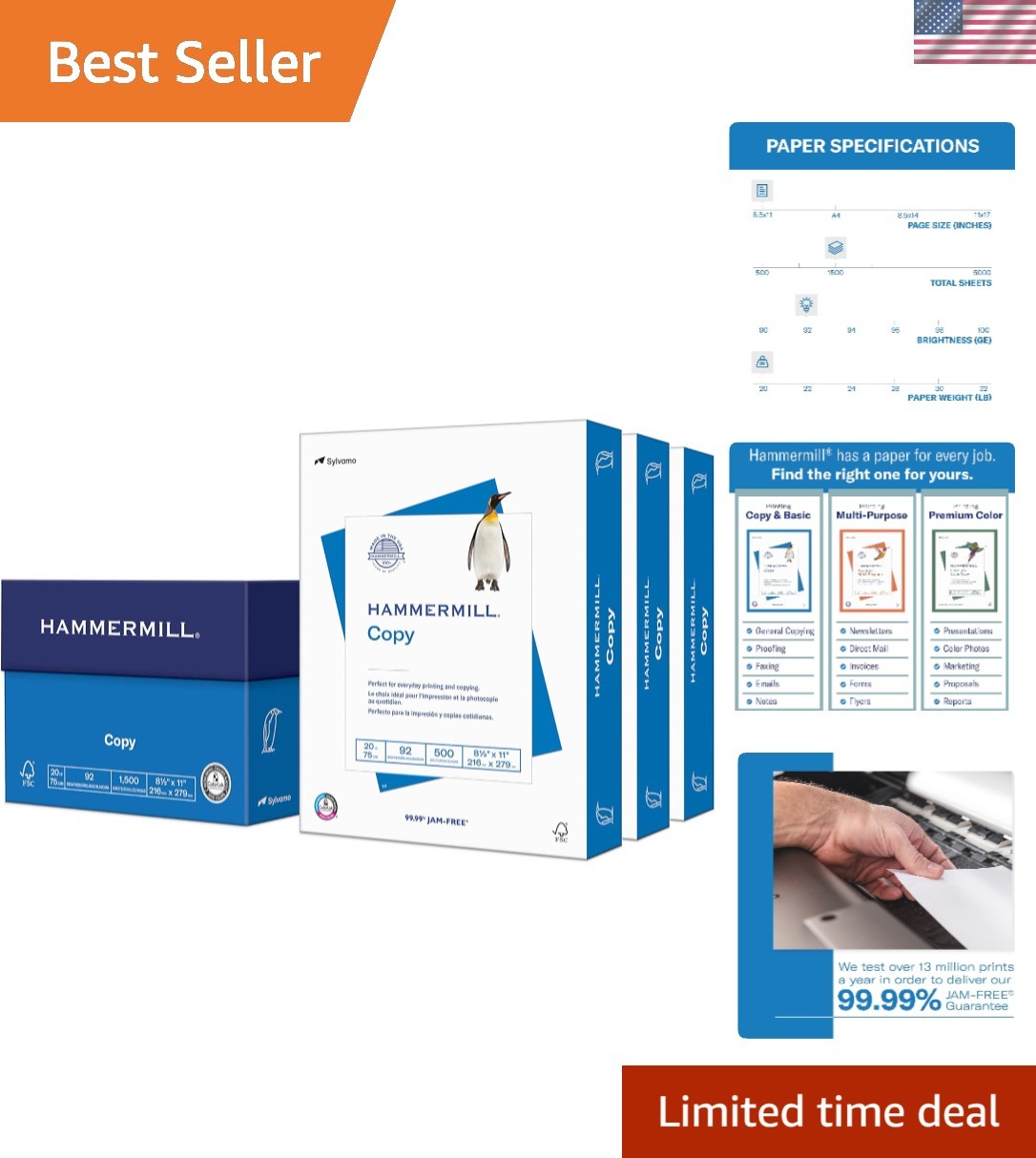 Best-Selling 20 lb Copy Paper - 8.5x11 | 1500 Sheets with ColorLok Technology