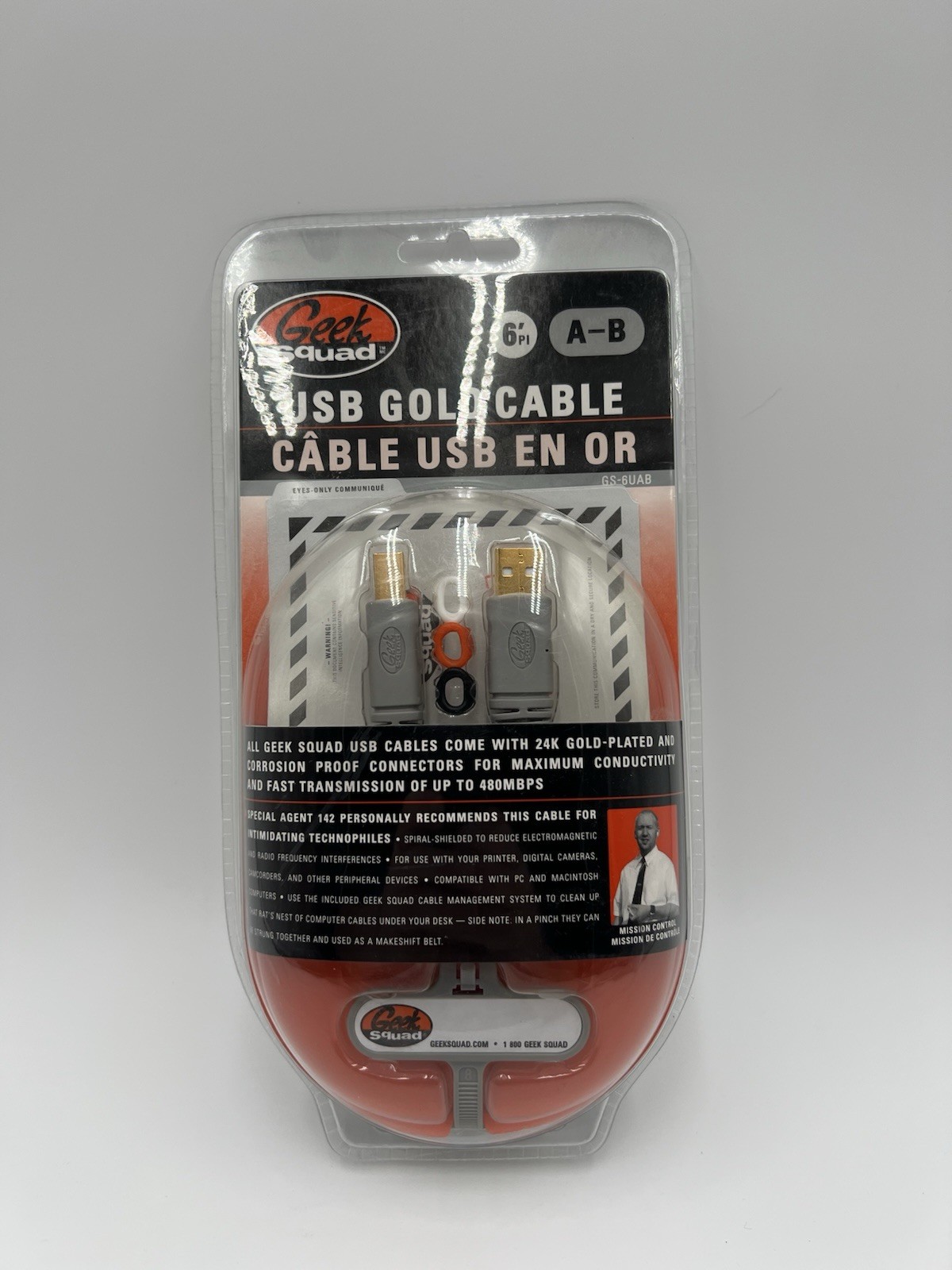 Geek Squad USB 2.0 Gold Cable A-B 6 Feet Long New                             
