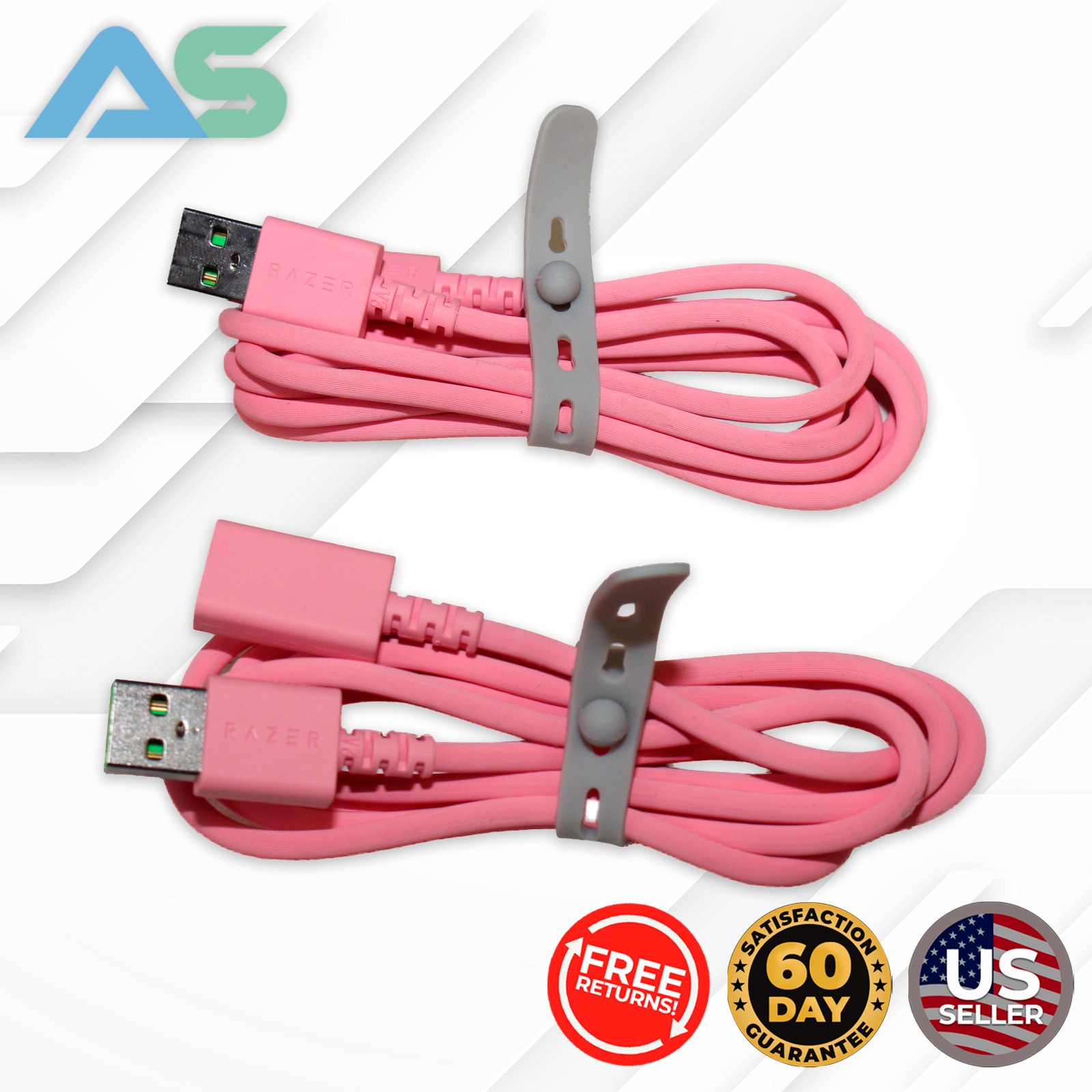 Razer Pink USB-C Male to USB-A Female Extension Adapter + USB-C to USB-A Cable