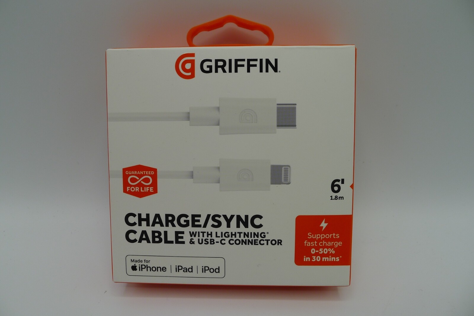 Griffin USB C to MFI Charge Sync Lightning Cable 6ft White
