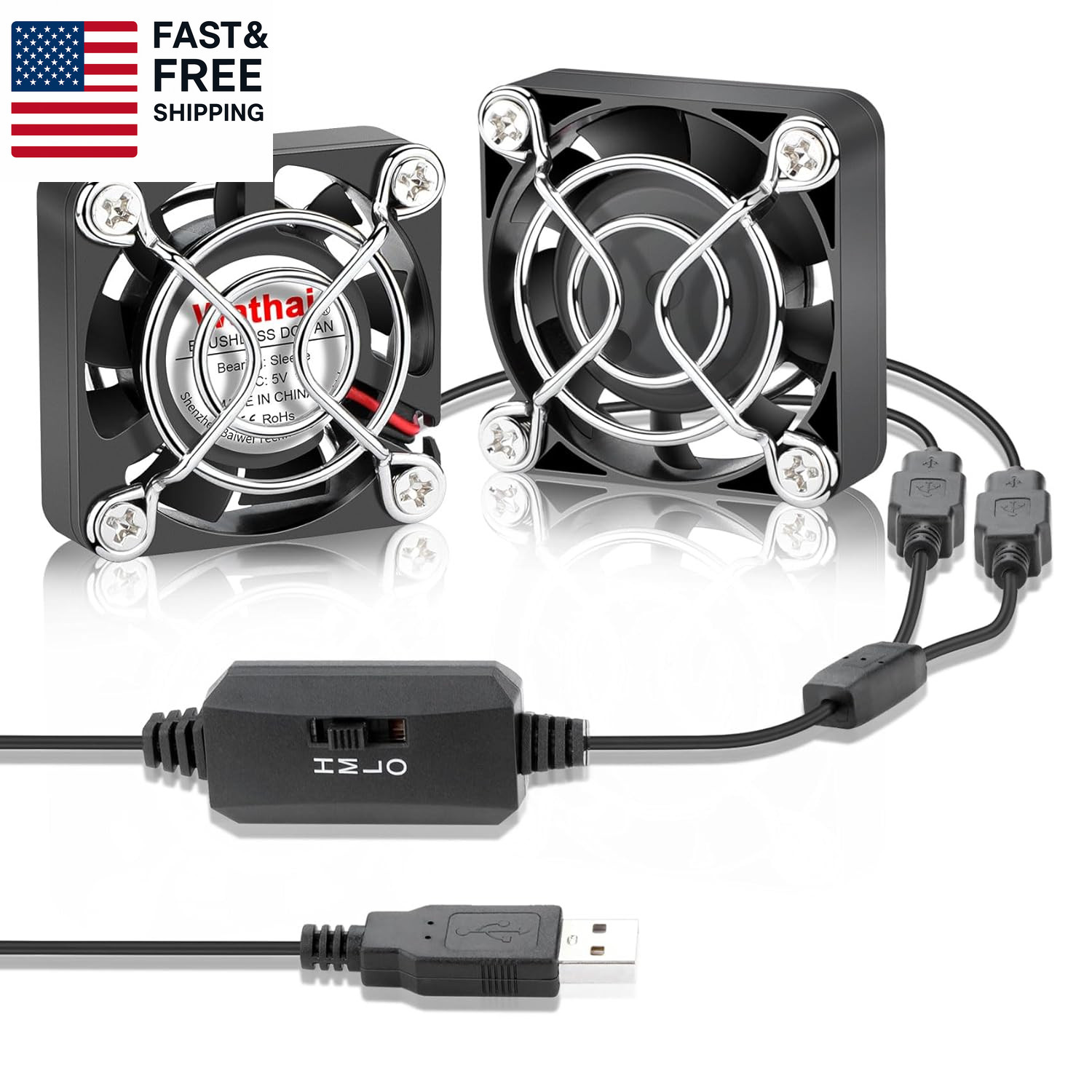 2Pack  40Mm X 10Mm Mini USB Fan with Speed Control 5V Small Computer USB Fans fo