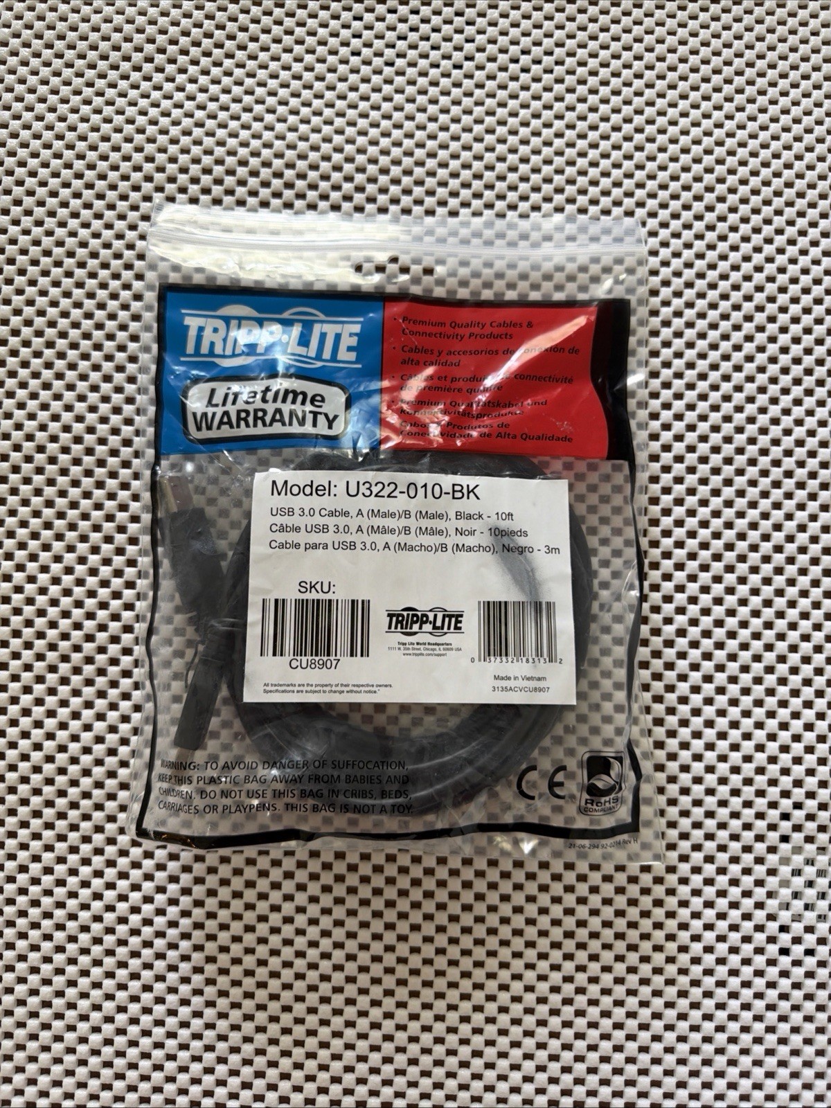 Lot Of 4 Tripp Lite U322-010-BK USB 3.0 A to B Cable 10FT Male/Male Black NEW