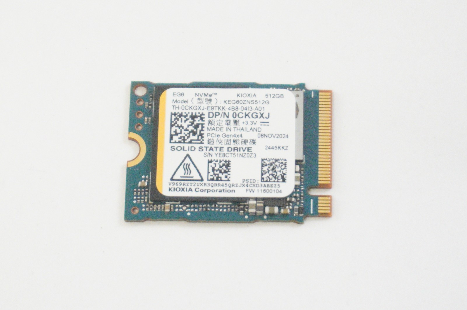0CKGXJ Kioxia EG6 512GB NVMe PCIe Gen4x4 M.2 2230 SSD Drive