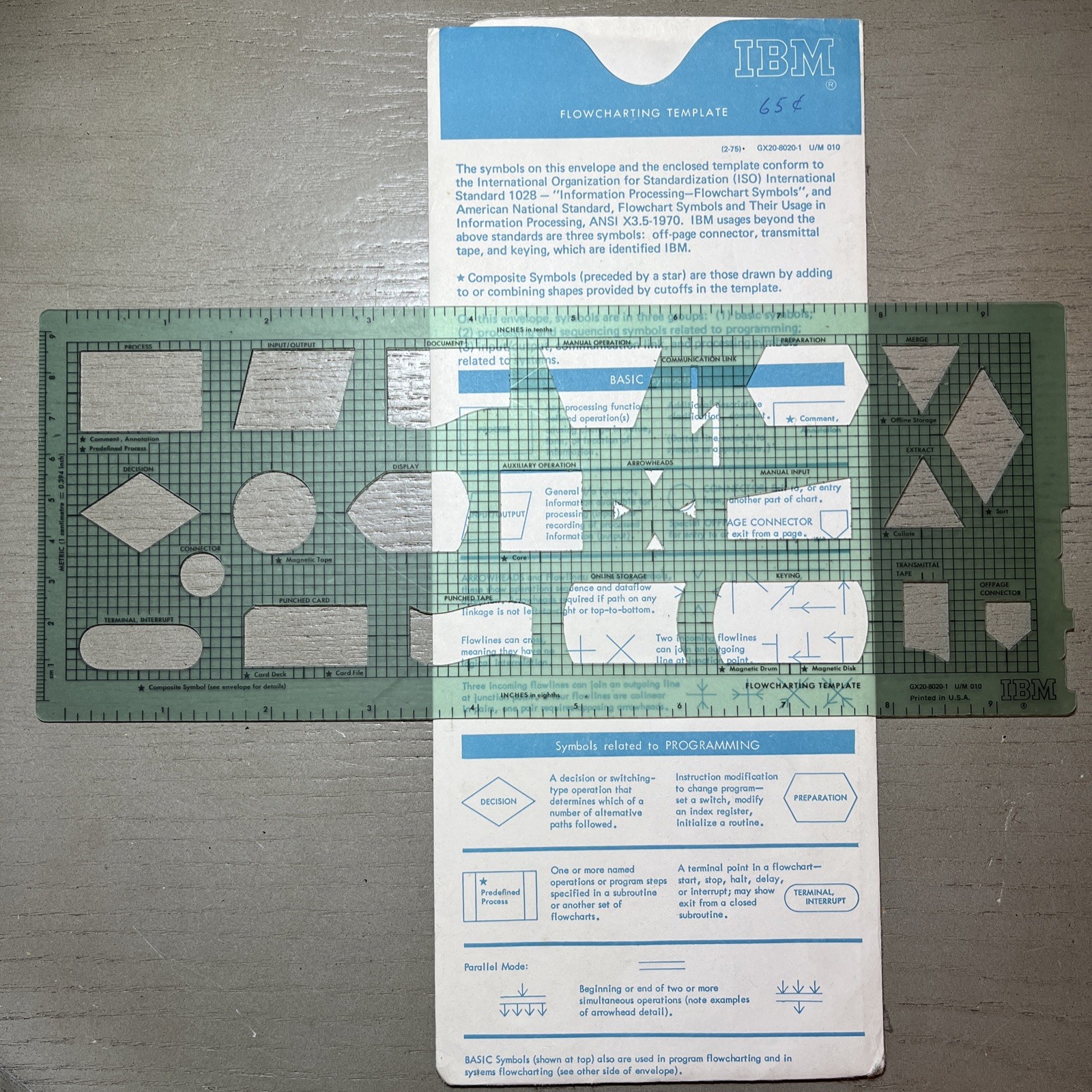 Vintage IBM Flowcharting Template GX20-8020-1 w/ Original Sleeve