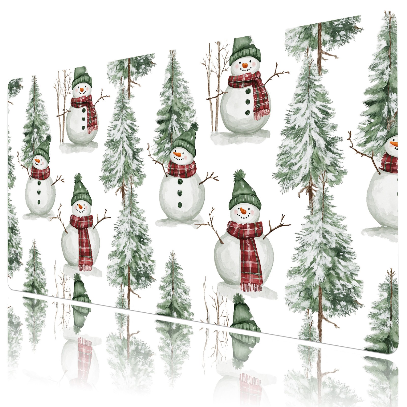 Cute Funny Snowman Green Christmas Desk Mat for Keyboard and Mouse Desk Pad