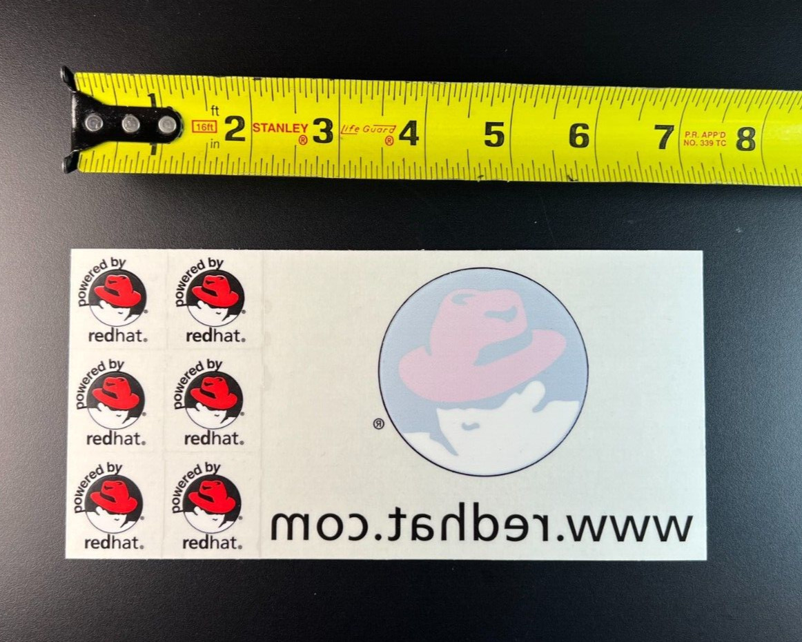 Vintage Red Hat Linux Logo Label Decal Case Sticker Badge Powered by Red Hat 90s