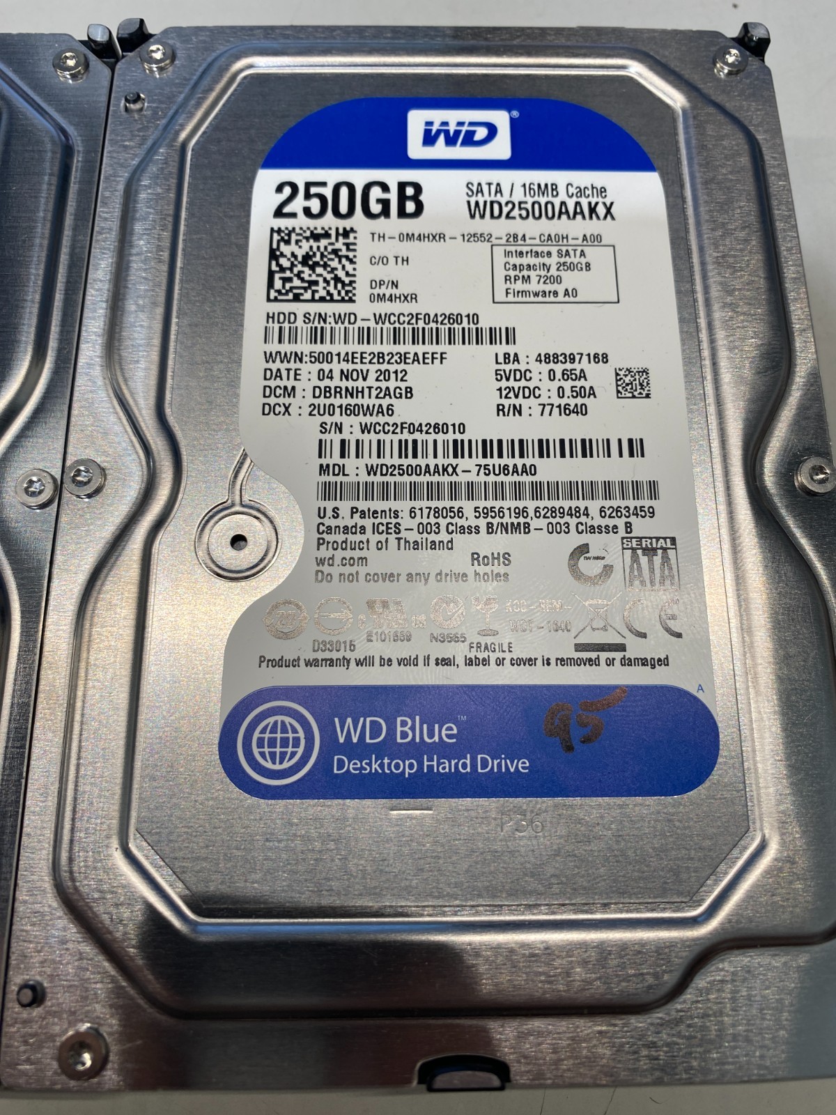 Lot of 3 Western Digital Caviar Blue 250GB Internal 7200RPM 3.5" WD2500AAKX HDD