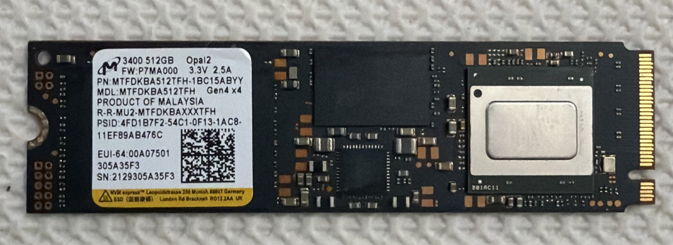 Micron 3400 MTFDKBA512TFH (512 GB) M.2 2280  Solid State Drive 96% Health