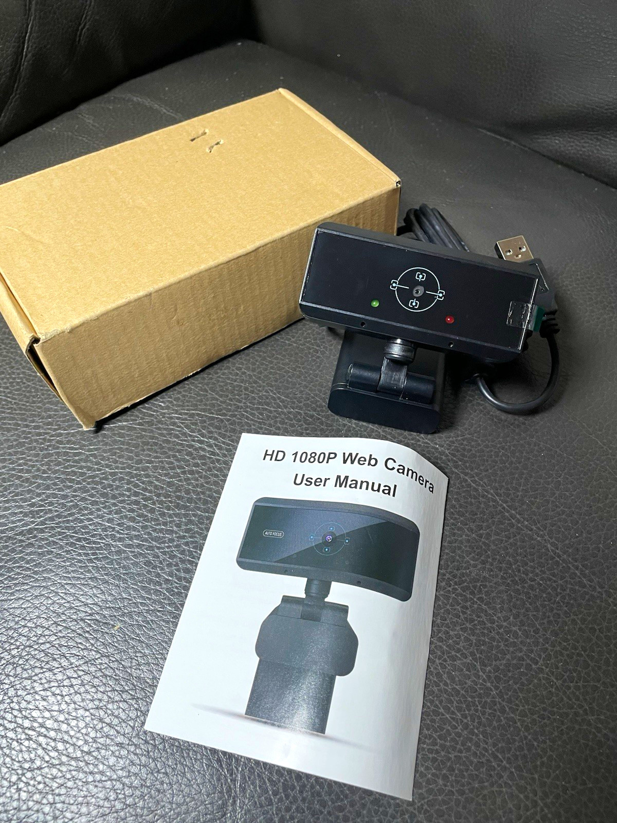 HD 1080P USB 2.0 Webcam 30fps Black w/ Clip Mount, Cable, Manual, Box