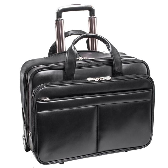 McKlein 87855 Bowery Leather Wheeled Non - Detachable Laptop Briefcase - Black