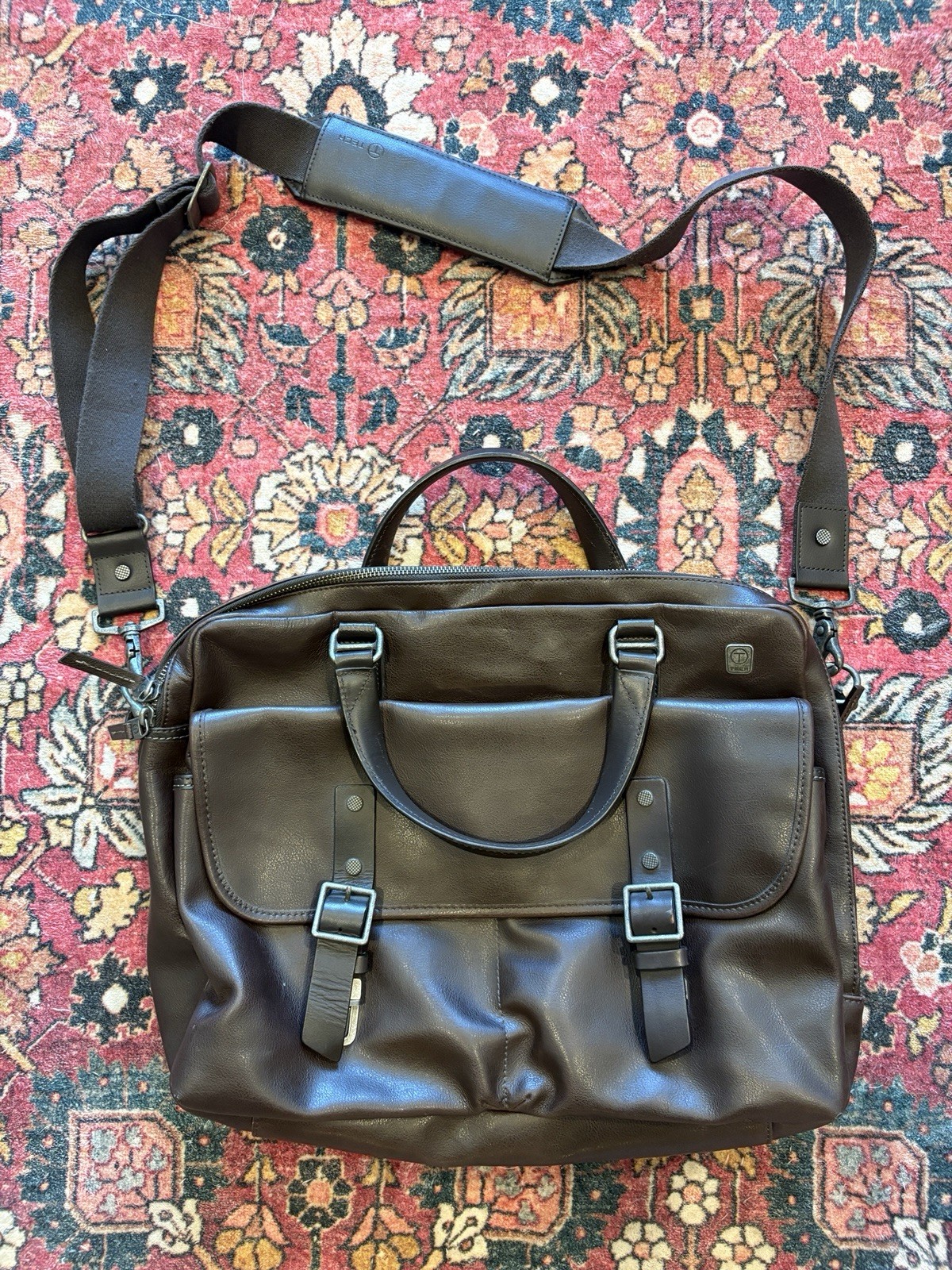 Tumi Brown Full-Grain Leather Crossbody Briefcase & Laptop Messenger Bag