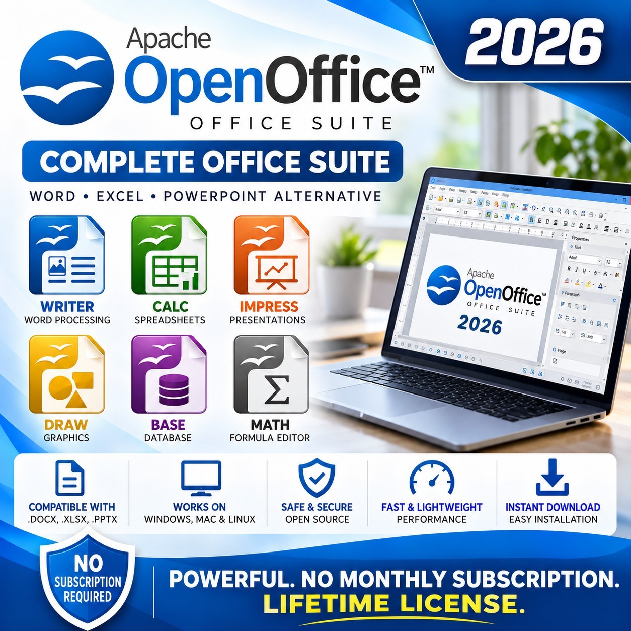 Open Office Home and Student 2026 Office Software Suite for Windows & MAC CD DVD