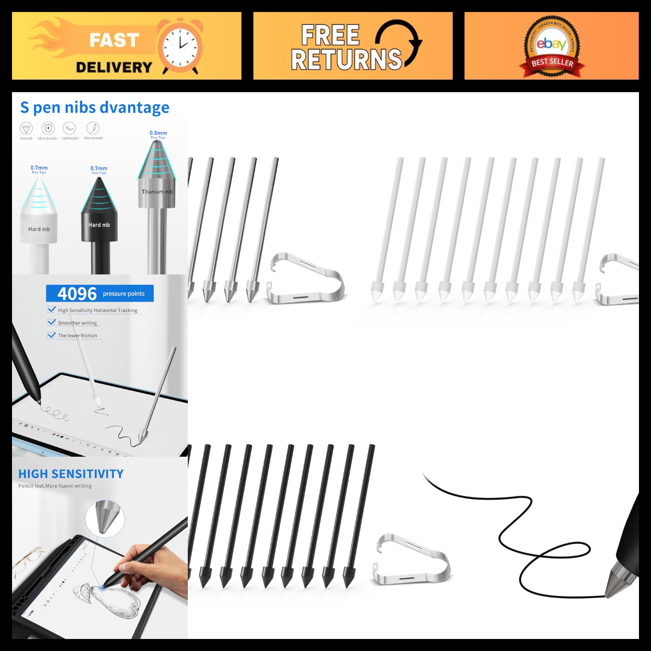25 PCS Metal Replacement Tips for Galaxy Tab S9/S8/S7/S6 & Note S Pen - Titanium