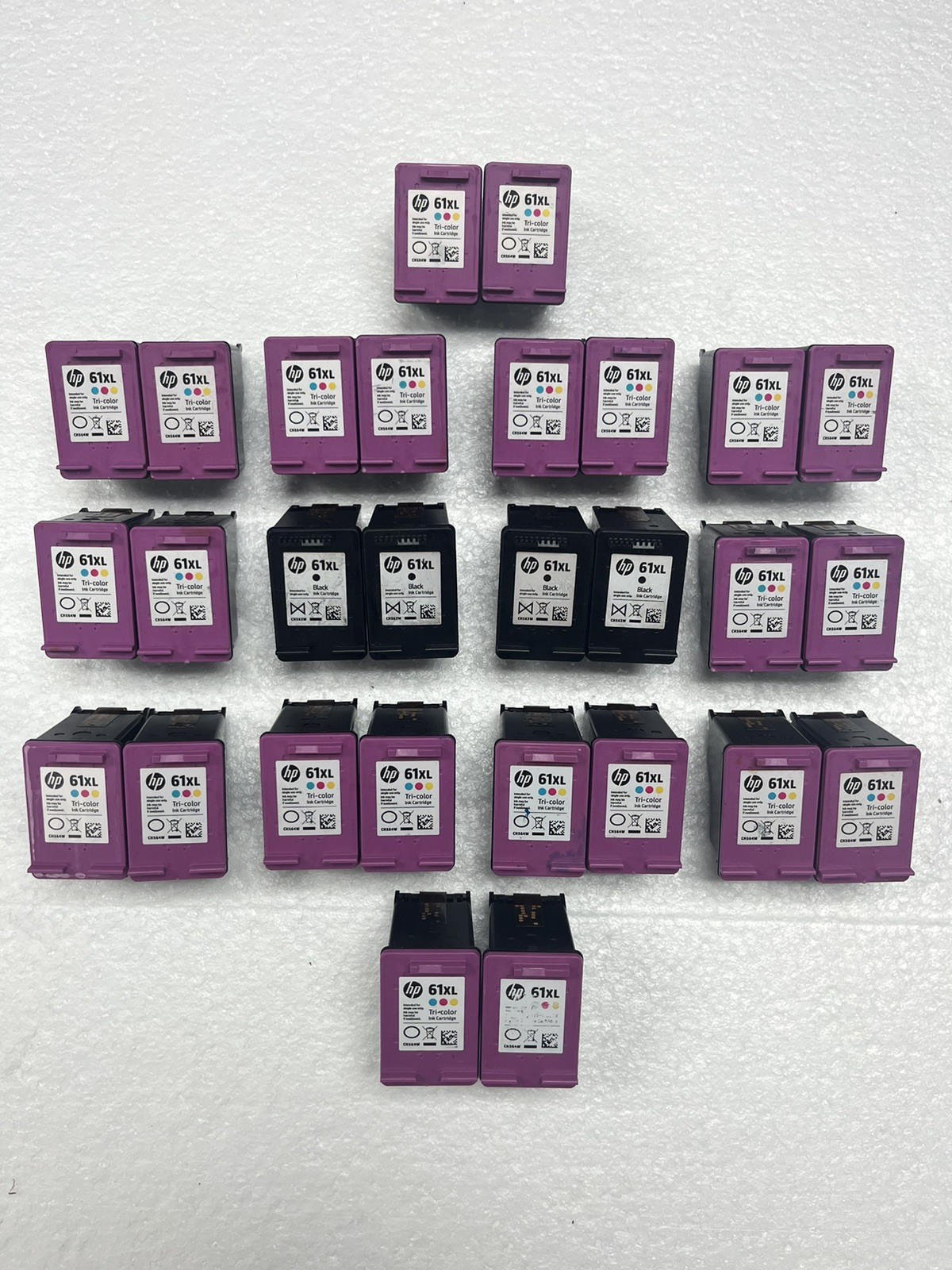 (28) Genuine HP 61 XL Empty Ink Cartridge Lot - All Virgin, 24 TriColor, 4 Black