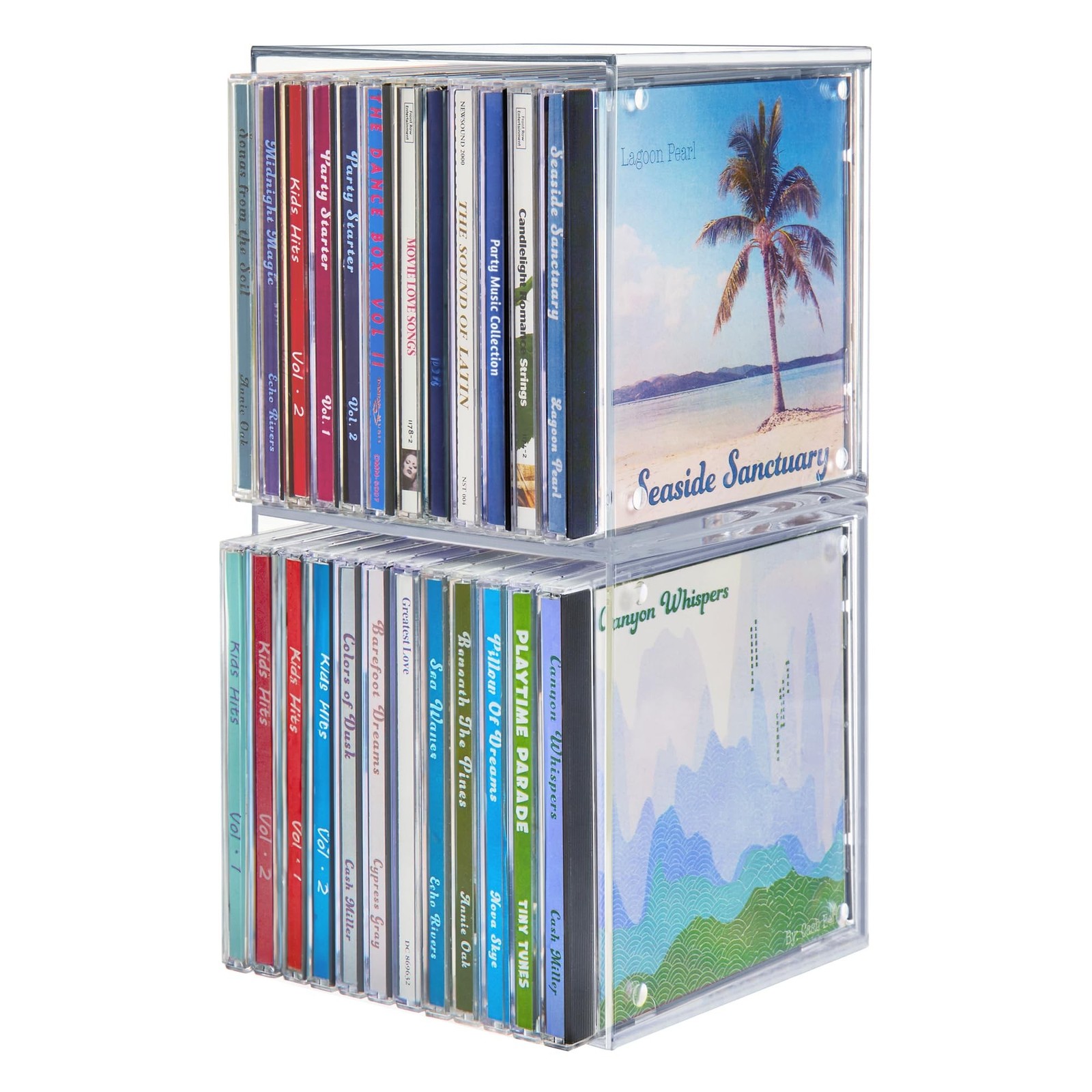 STORi Stackable Clear Plastic CD Organizers (2 Pack) Cube Jewel Case Holders ...