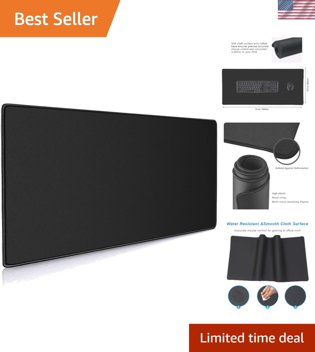 XXL Professional Black Mouse Pad 35.4x15.7in: Ultra-Smooth & Non-Slip Design