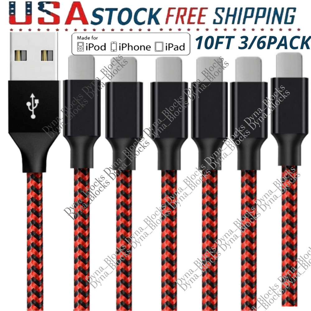 3/6 Pack Fast Charger USB Cable 10FT For iPhone 6 7 8Plus XR Xs Max 11 12 13 Pro