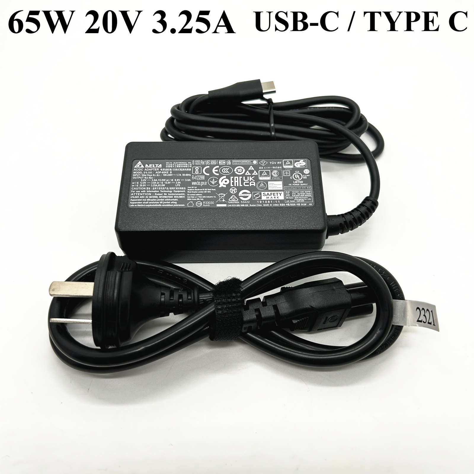Delta 65W USB-C Adapter ADP-65KE B Type-C Charger for MSI Prestige 13 14 16 Evo