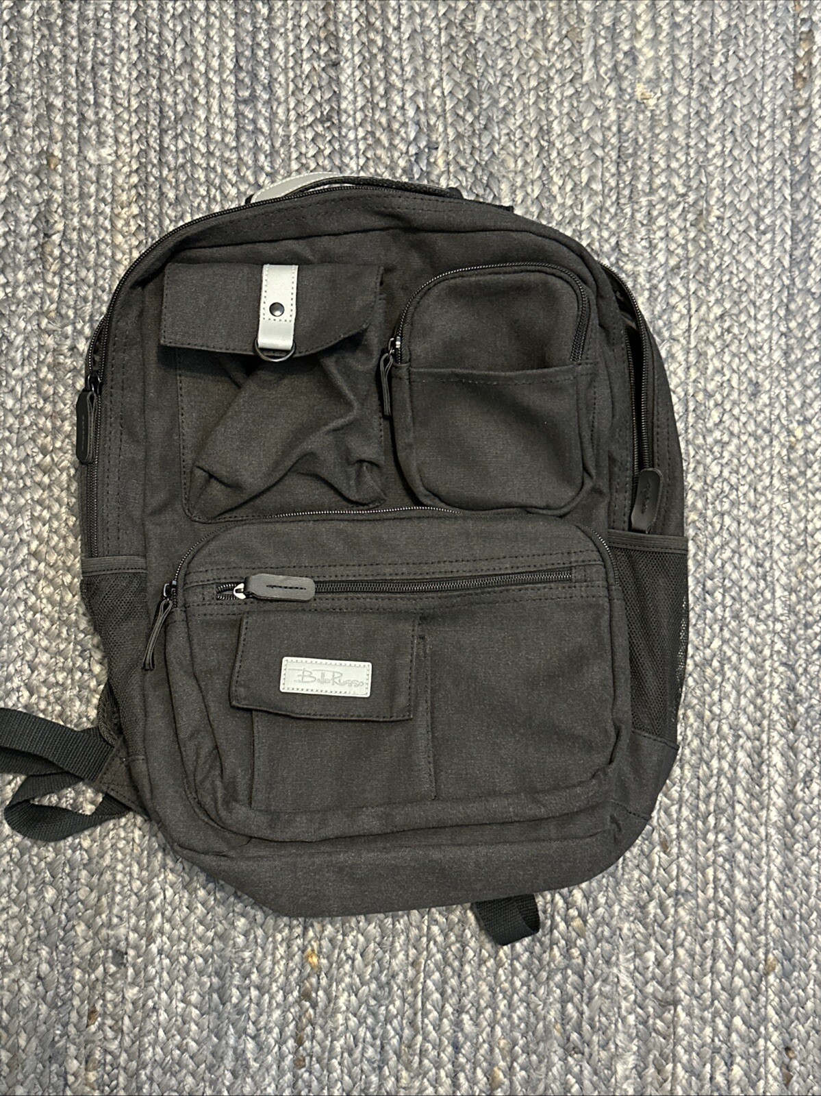 Bella Russo Black Canvas Multi Pocket USB Port Laptop Backpack Carryall