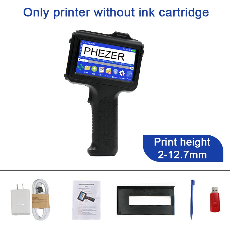 For Hp  12.7mm Portable P19 Handheld Inkjet Printer Three Colors Printer QR Bar 