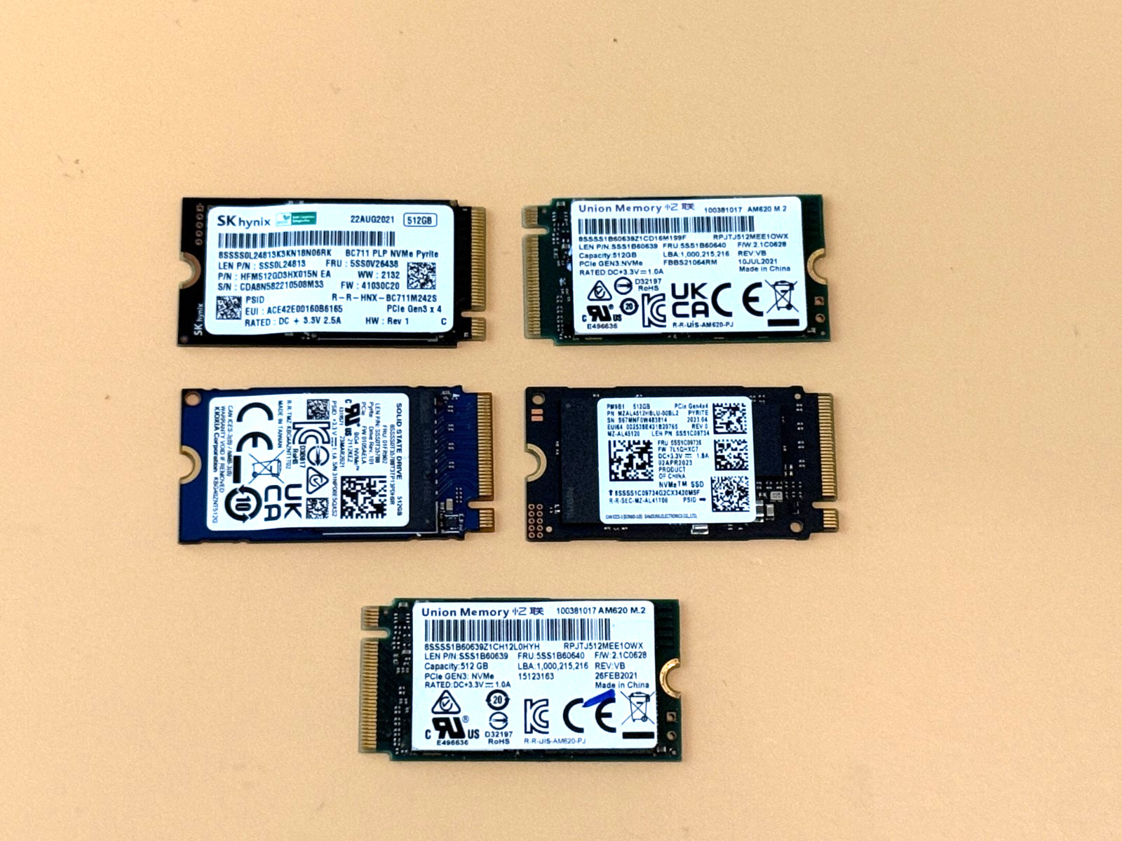 SINGLE 512GB SSD - WD / SK HYNIX / MICRON / SAMSUNG M.2 NVEe 2242 Solid State