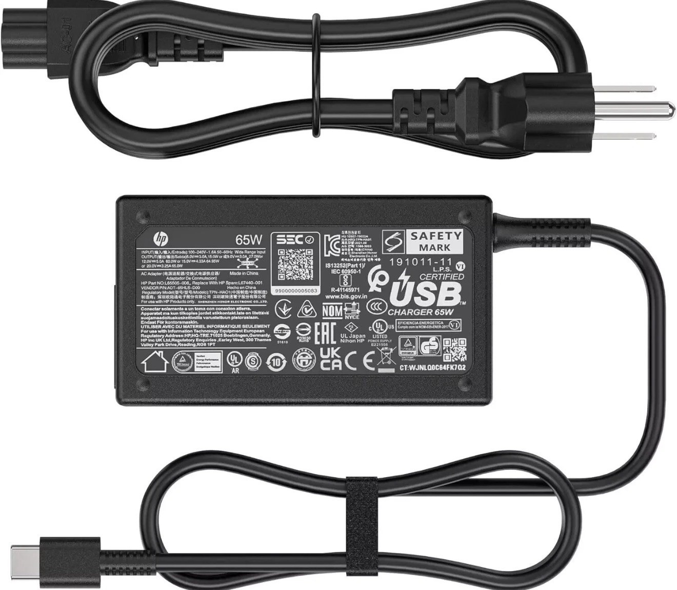 OEM Genuine HP USB-C 65W Laptop Charger AC Power Adapter L65505-003 L67440-001