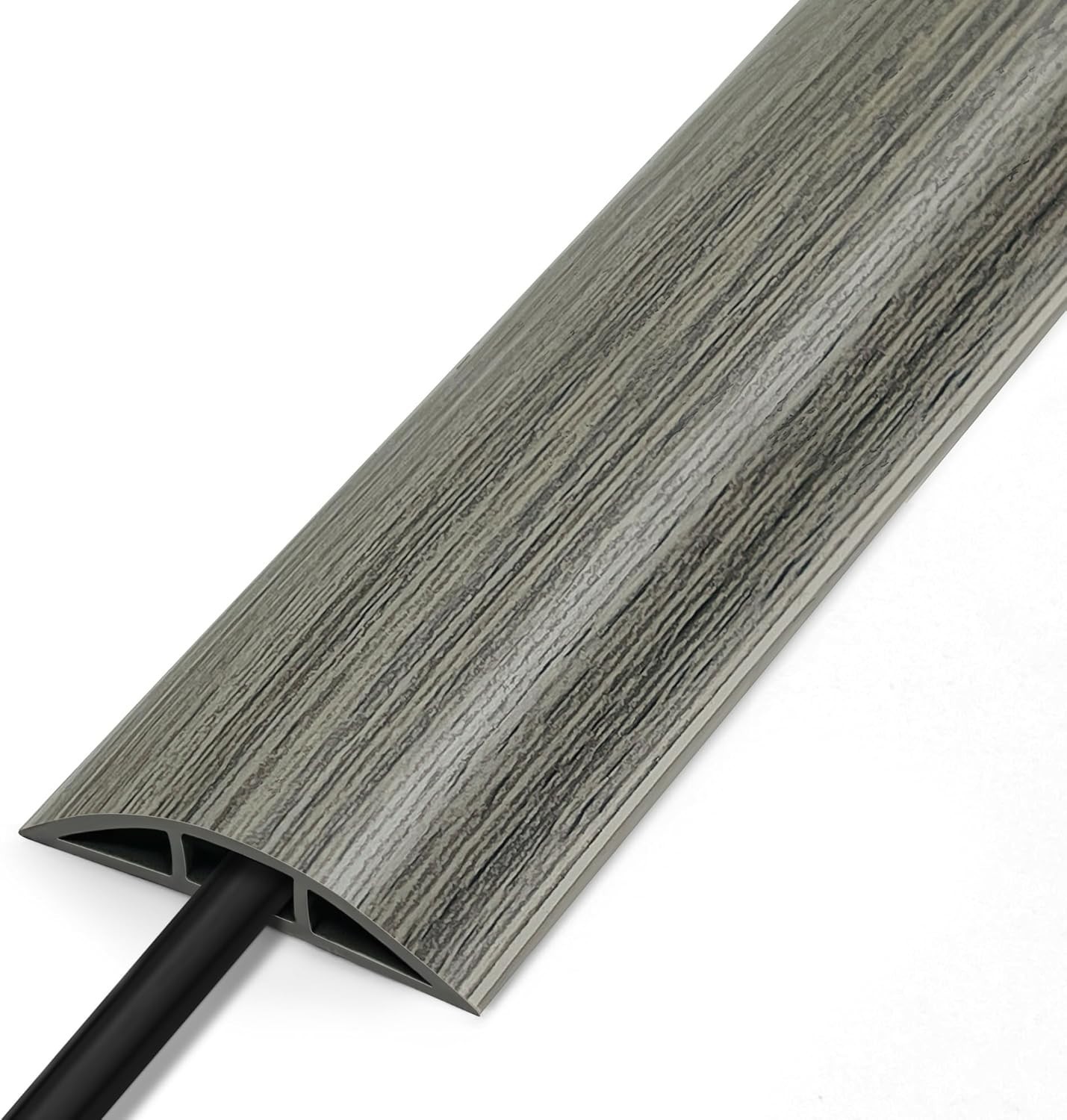 Wood Grey Cord Hider - Medium-4ft Soft PVC Cord Protector, Hide Extension Floor