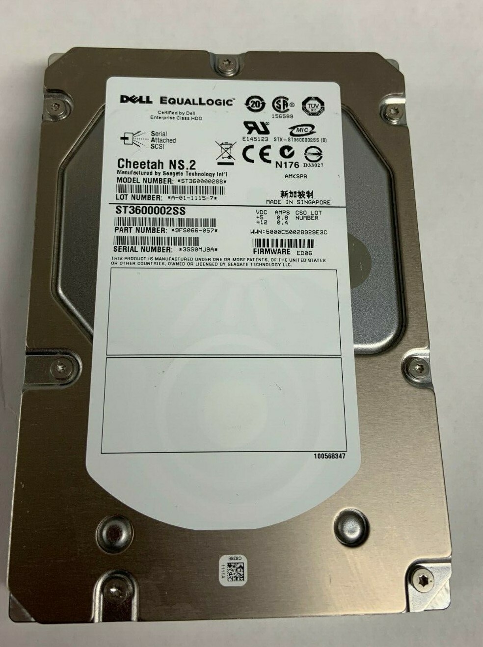Dell EqualLogic 600GB 10K 3.5 SAS 6G Hard Drive ST3600002SS NKGVY 9FS066-057