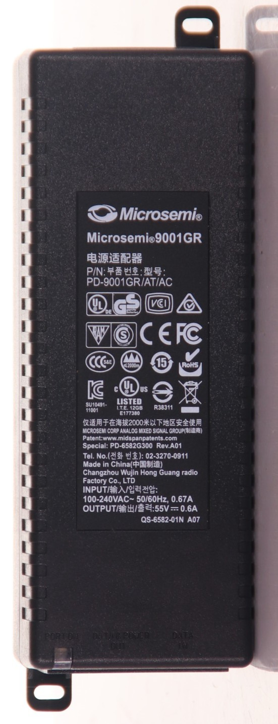 Microsemi 9001GR Microsemi PD-9001GR/AT/AC Gigabit PoE Injector Output 56V-0.6A