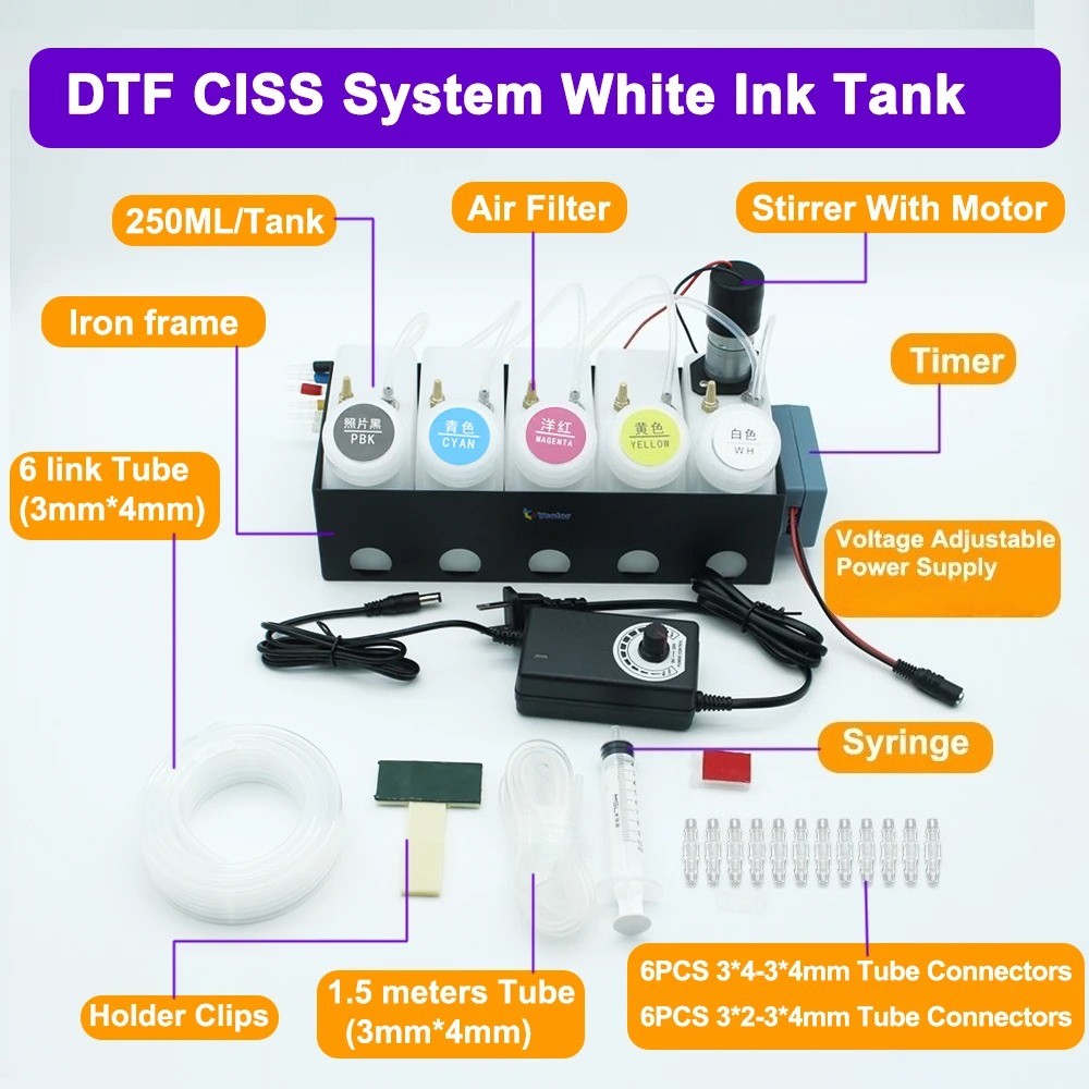 250ML DTF CISS Ink System For Epson L18050 L8050 ET8550 XP15000 L1800 NO Damper