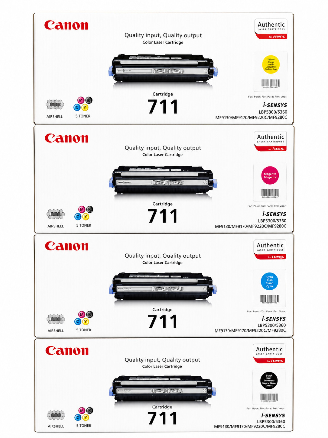 4 x Original Toner Canon i-Sensys LBP5300 MF9130 MF9170 / Cartridge 711 BK/C/M/Y
