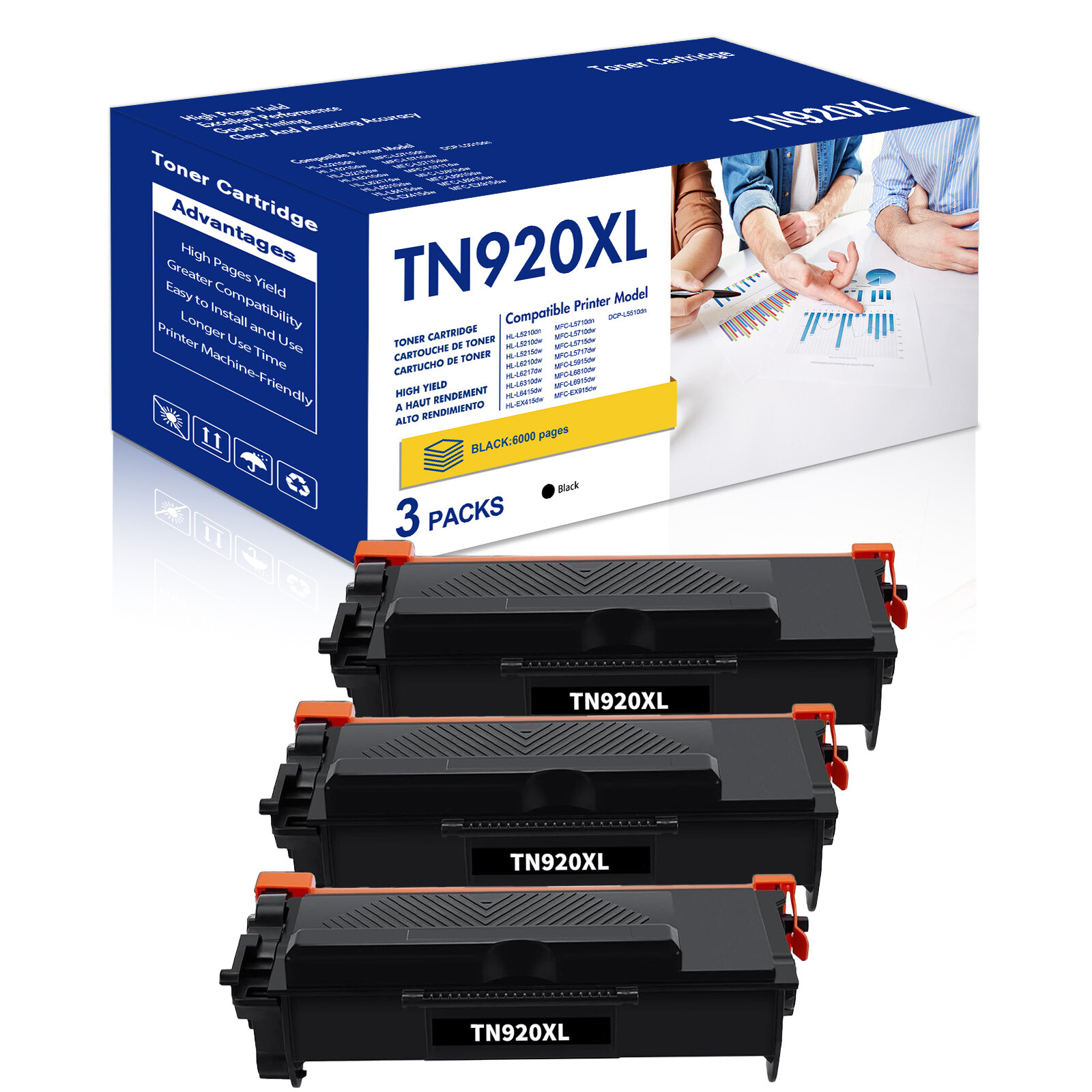 1-4 PK TN920XL Compatible with Brother Toner Cartridge HL-L6310DW HL-L5215DW LOT
