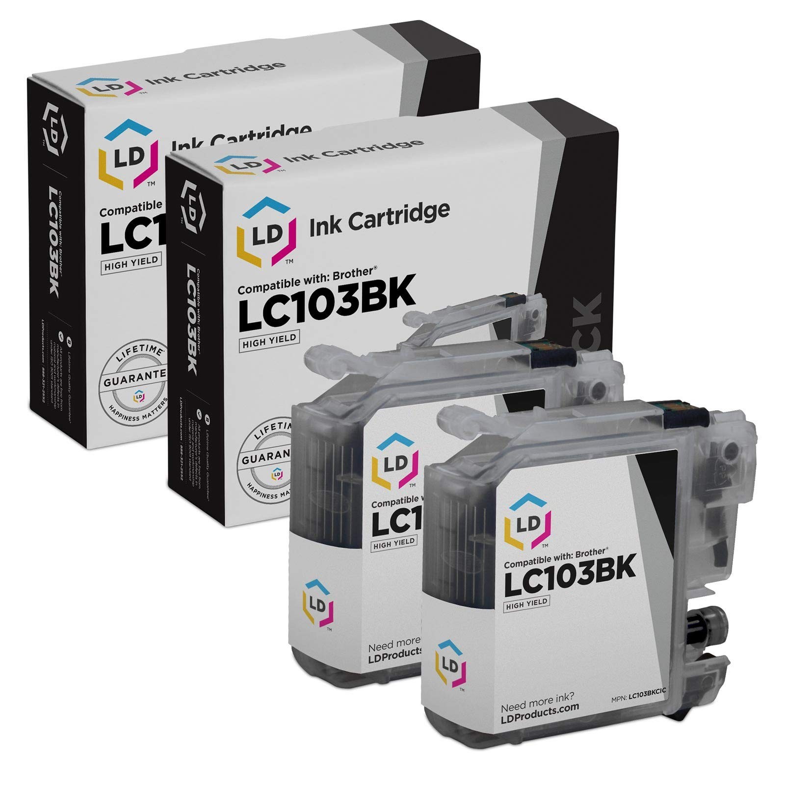 LD  Set of 2 LC103 Black Ink for Brother LC103BK MFC-J470DW MFC-J475DW MFC-J650