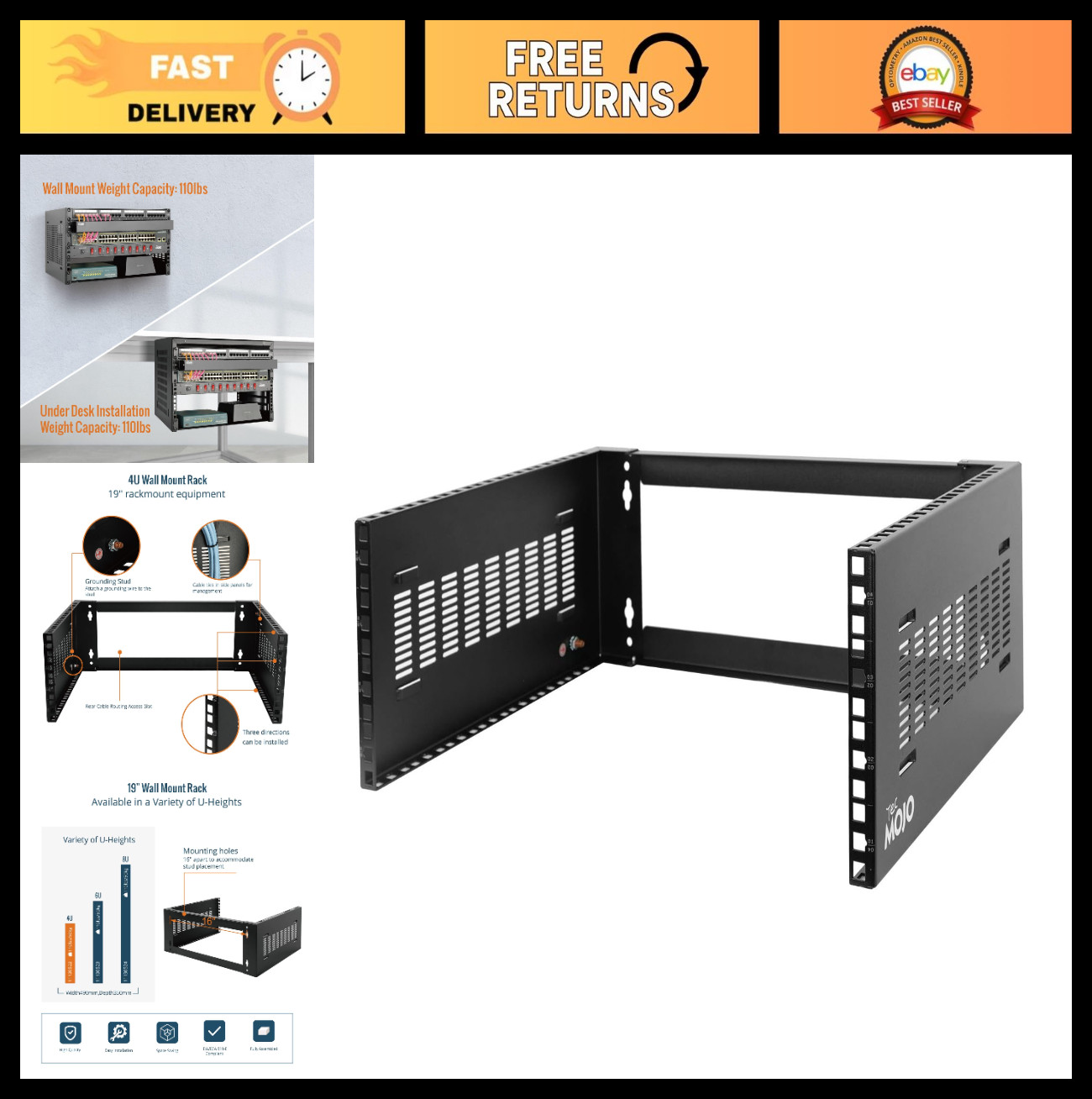 4U Wall Mount Rack 14" Depth - 19" Network Rack for IT Equipment, Switches, Patc