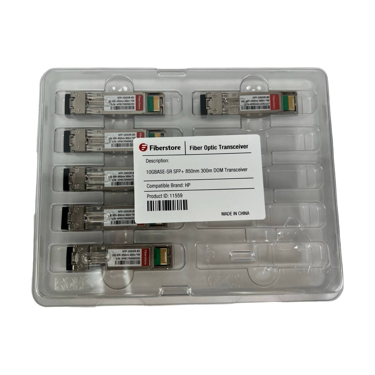 Lot of 6 - Fiberstore Fiber Optic Transceiver  10GBASE-SR SFP+ 850nm 300m
